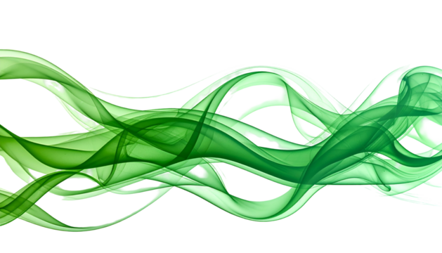 Abstract green flowing wisps against a black background, creating a dynamic and airy composition
