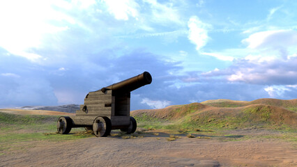 Ancient cannon in a lonely landscape