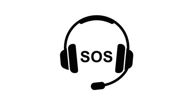Emergency support headset with sos icon for customer service and assistance