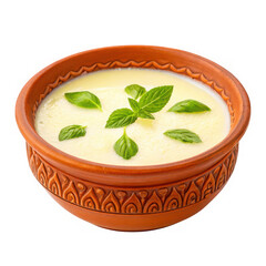 Delicious yogurt soup with fresh mint leaves isolated on transparent background
