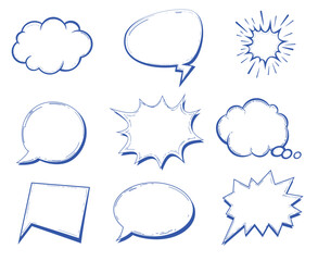 Hand Drawn Blue Comic Speech and Thought Elements Collection