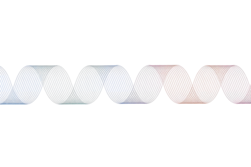 Abstract horizontal waveform of overlapping, thin lines in a gradient from cool blue to warm red, creating a dynamic visual pattern. background removed