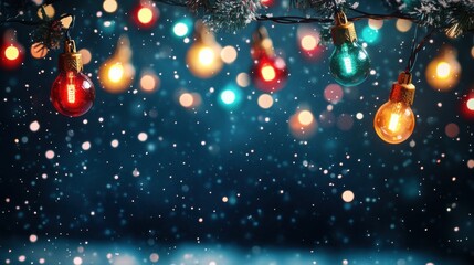 Festive holiday lights display in winter wonderland joyful atmosphere decorative photography snowy night close-up view celebration concept