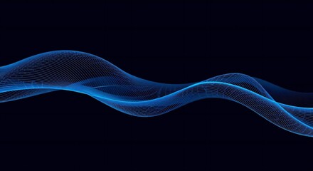 Abstract glowing blue digital wave of particles on a dark background