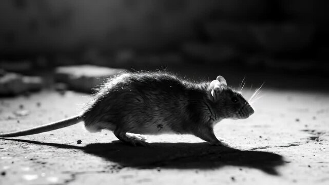 Walking Mouse in Dark Room Monochrome