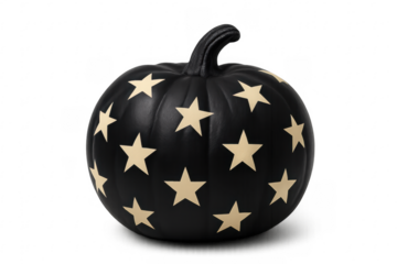 Black pumpkin decorated with gold stars for halloween