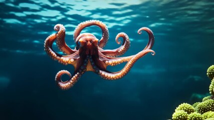 Underwater Macro of Octopus with Spreading Tentacles