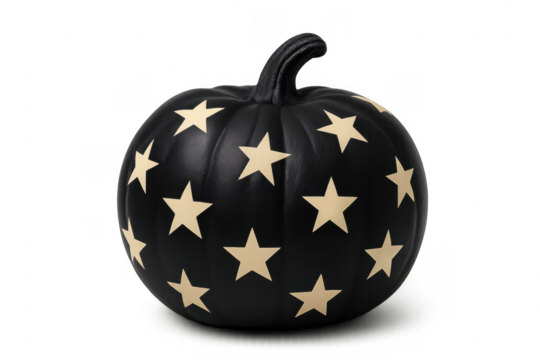 Black pumpkin decorated with gold stars for halloween