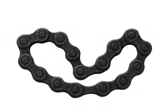 Bicycle chain links forming a curved shape, illustrating concepts of connection, teamwork, mechanics, and industrial design