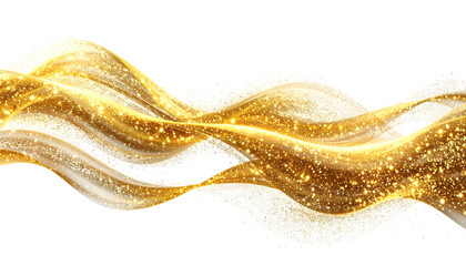 Golden wave design with flowing ribbons, shimmering sparks, and a black background