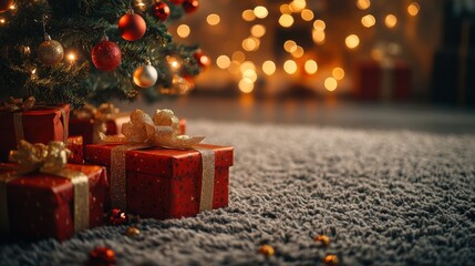 Joyful christmas celebration with presents cozy living room holiday scene warm atmosphere close-up view festive spirit