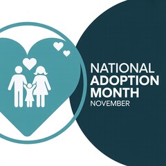 National Adoption Month in November: Heart Graphic with White Family Silhouette for Awareness, Support, and Bringing Children Home