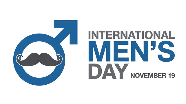 International Men's Day Concept Graphic with Male Gender Symbol, Mustache, and November 19 Date for Health and Awareness Campaign