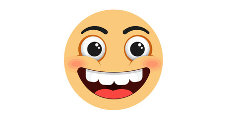 Fototapeta premium Cheerful cartoon emoji face with big eyes and smile on white background