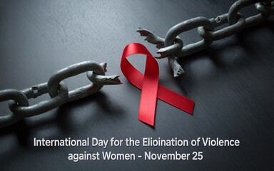 Breaking the Chains of Violence: Red Ribbon Symbol of Hope and Freedom on International Day for the Elimination of Violence against Women