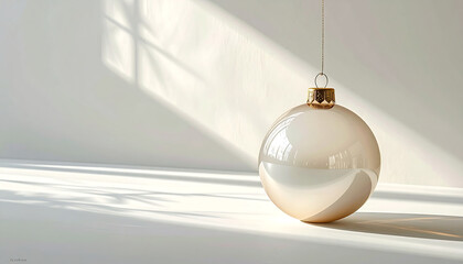 A single elegant Christmas ornament on a white background. Clean composition with soft lighting creates a calm, festive atmosphere and a modern minimalist feel.