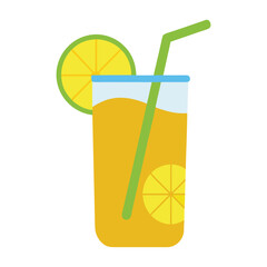 Vector illustration of refreshing lemonade drink with lemon and orange slices, Flat design style isolated on white background.