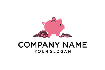 Pink Piggy Bank and Stacked Coins Vector Logo for Financial Saving and Investment Concept