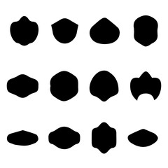 Collection of twelve black abstract shapes on a, simple design