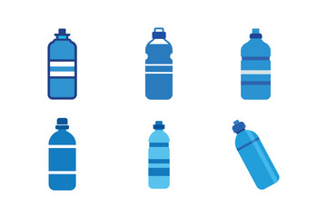Set of water bottle, plastic bottle and drinking water icons, Flat design style vector icons on white background.
