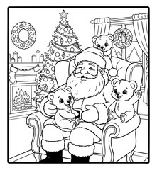 Santa Claus sitting in the armchair with teddy bears