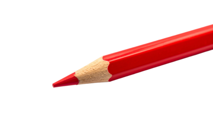 Close-up of red pencil tip against a black background, showcasing wood and pigment detail