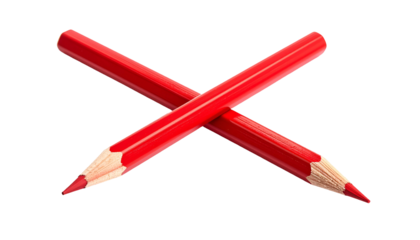 Two sharpened red colored pencils intersect in an "X" against a stark black background