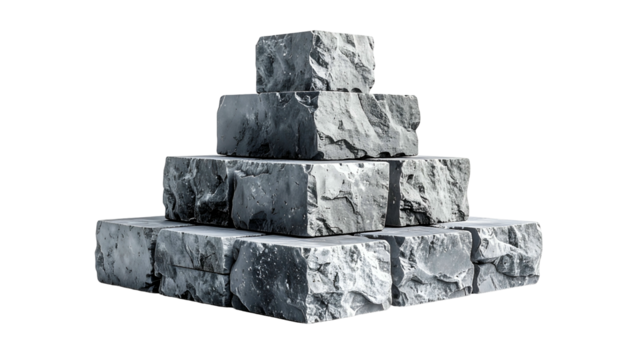 Stone blocks arranged in a tiered pyramid shape, isolated against a black background