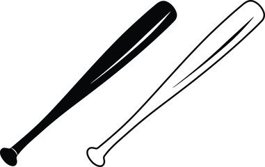 Baseball Bat Pair Black and White Vector Illustration
