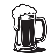 Illustration of a beer mug with overflowing foam, isolated on white background, perfect for bar menus and brewery designs