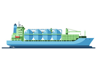 Obraz premium A stylized illustration of a large LNG carrier ship, showcasing its tanks and design. Clean, modern, and suitable for commercial use. Flat vector style.