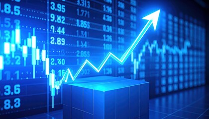 Financial Market Growth Representation with Upward Arrow and Stock Data Charts