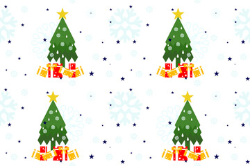christmas card with christmas tree. seamless stars tree and snowflakes.Native American tribal fabric,design illustration for woven textile printing, xmas, picture books, New Year's gift wrapping paper