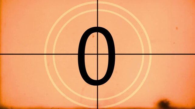 Retro countdown leader with number zero in old film style for vintage movie, trailer or television program start sequence effect