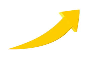 A yellow upward-curving arrow pointing towards the upper right on a stark black background