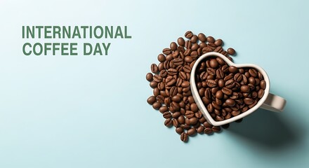 International coffee day celebration with heart shaped coffee beans