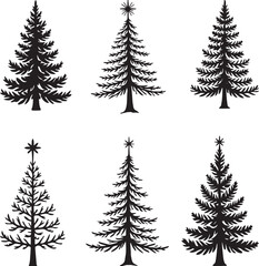 Obraz premium Hand Drawn black and green Christmas Tree Vector Set – Unique Doodle Style Holiday Icons.