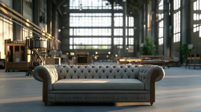 Classic Chesterfield Couch in Empty Factory Space