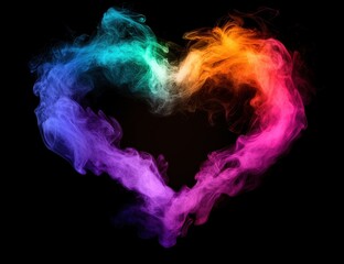 Fototapeta premium Colorful Smoke Heart Shape on Black Background in Vibrant Hues