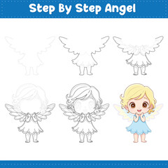 Step By Step Drawing Angel Hand Practice. vector illustration