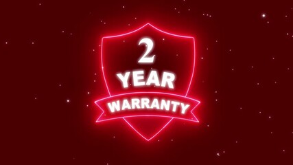 Neon line 2 Years Warranty Shield Emblem. Assurance Business Guarantee Security Protection Concept. 2 years warranty label badge design animation. Support service icon. Business promotional campaigns