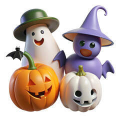 Fototapeta premium 3d halloween characters and pumpkins isolated on transparent background