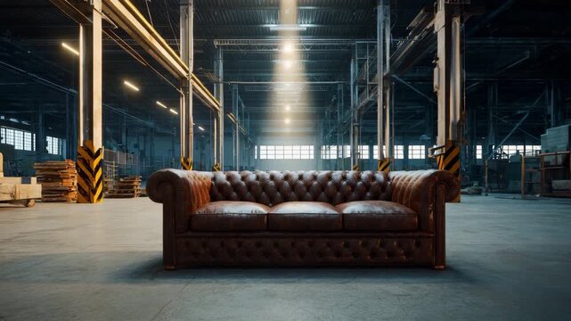 Vintage Leather Sofa in Industrial Warehouse