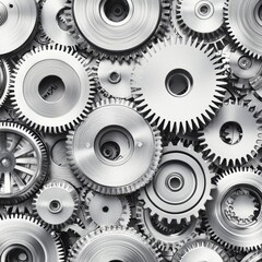 Detailed Arrangement of Metallic Gears and Cogs in Industrial Design