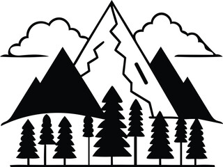 Snowy Mountain Landscape with Pine Trees