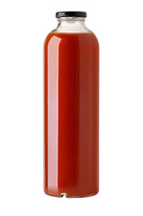 Glass bottle tomato juice drink white background