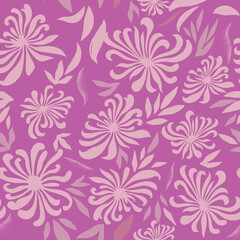 Floral pattern with leaves. Flower seamless wallpaper. Festive pink background