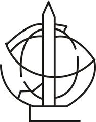 Abstract Outline Global Sphere with Upward Spire Vector Icon for Research, Strategy, or Historical Logo