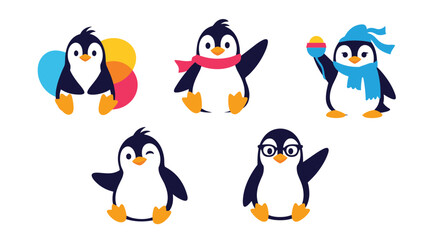 Cute penguins in various poses and outfits.