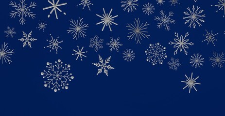 Stylish winter design featuring falling silver snowflakes on a deep blue backdrop. Perfect for holiday greetings, Christmas cards, and seasonal